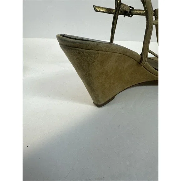 J Crew Brown Tan Leather Suede Strappy Wedge Heels Made In Italy Women's 8.5 - Picture 6 of 8